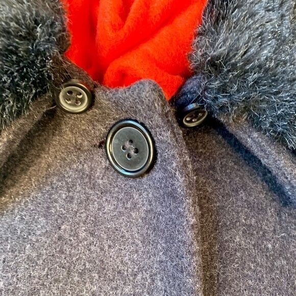 CHARCOAL GRAY CHARLES KLEIN WOOL COAT w DETACHABLE - Picture 4 of 7